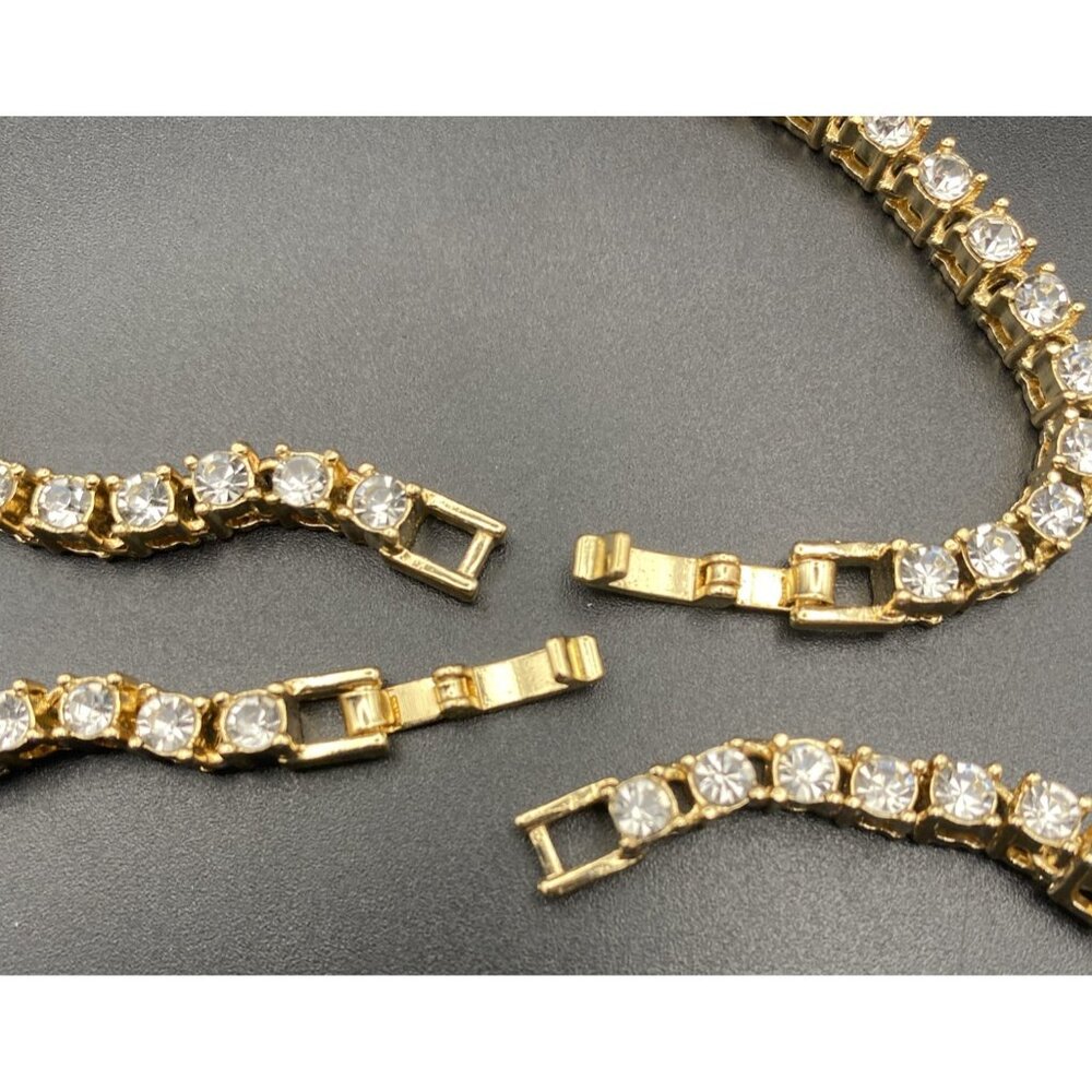 Necklace Bracelet Set 4 mm Tennis Yellow Gold Tone Solitaire CZ 21.5" 8"Hip Hop - Picture 5 of 6